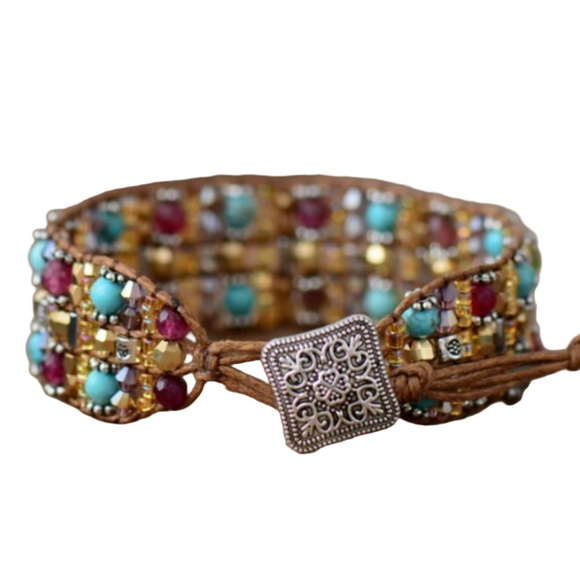 Semi Precious Stone Beaded Cuff Bracelet - Picture 1 of 6